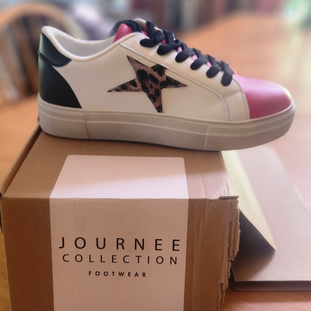 Journee Collection Pink and Black Sneakers with Star Design